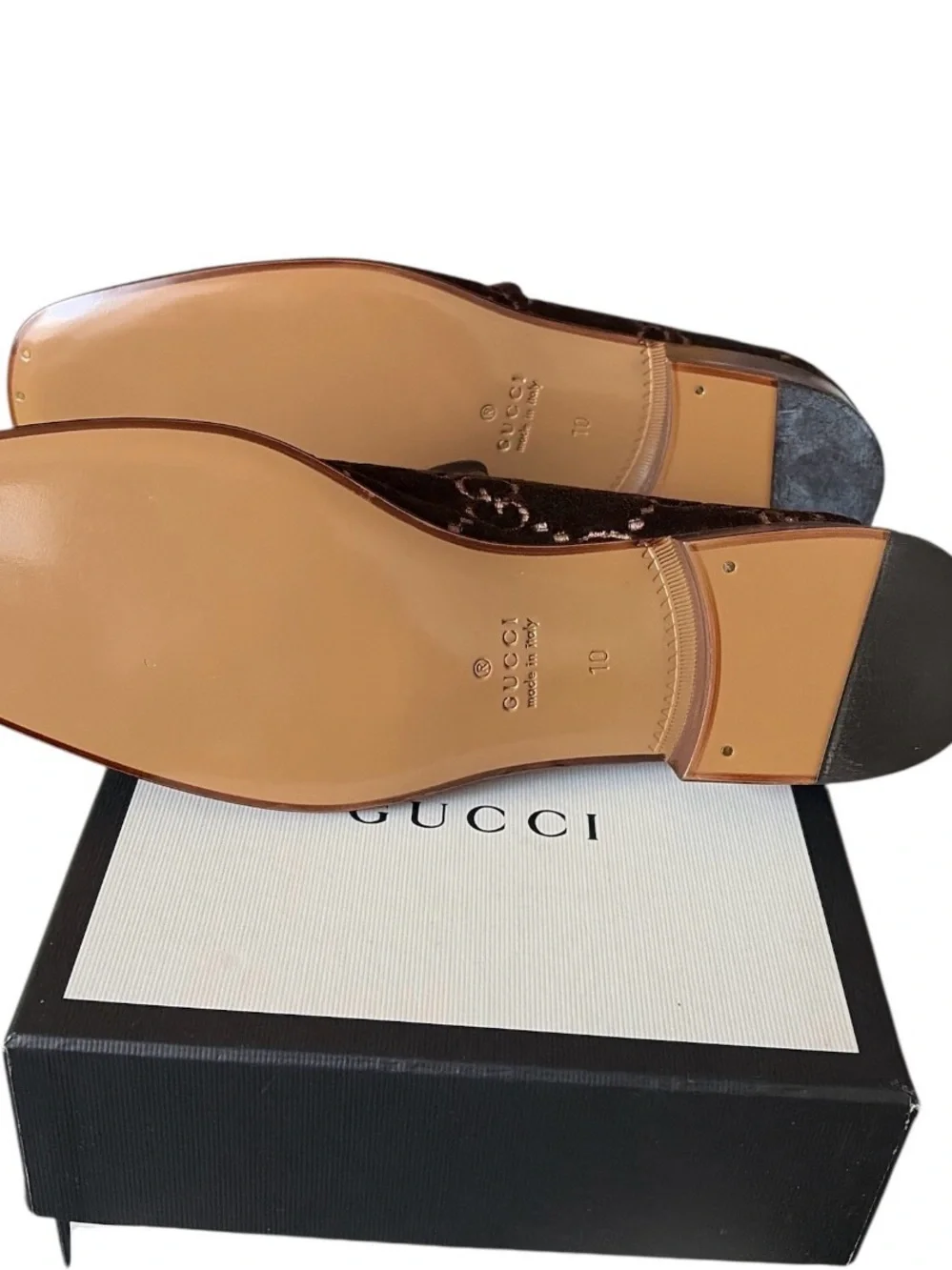 Gucci Brown Velvet Horsebit Slip-On Loafers size 10